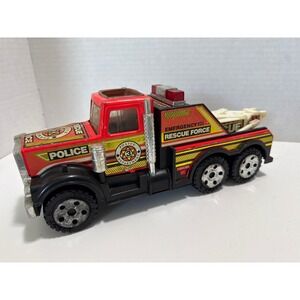 Vintage Buddy L Police Rescue Force Tow Truck Red Pressed Steel Emergency 911